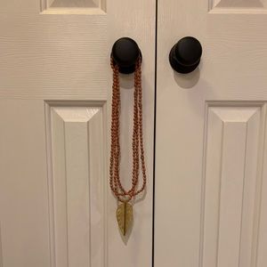 Akola 16 Inch Necklace With Brown Beads, Gold Accent Beads & Gold Leaf